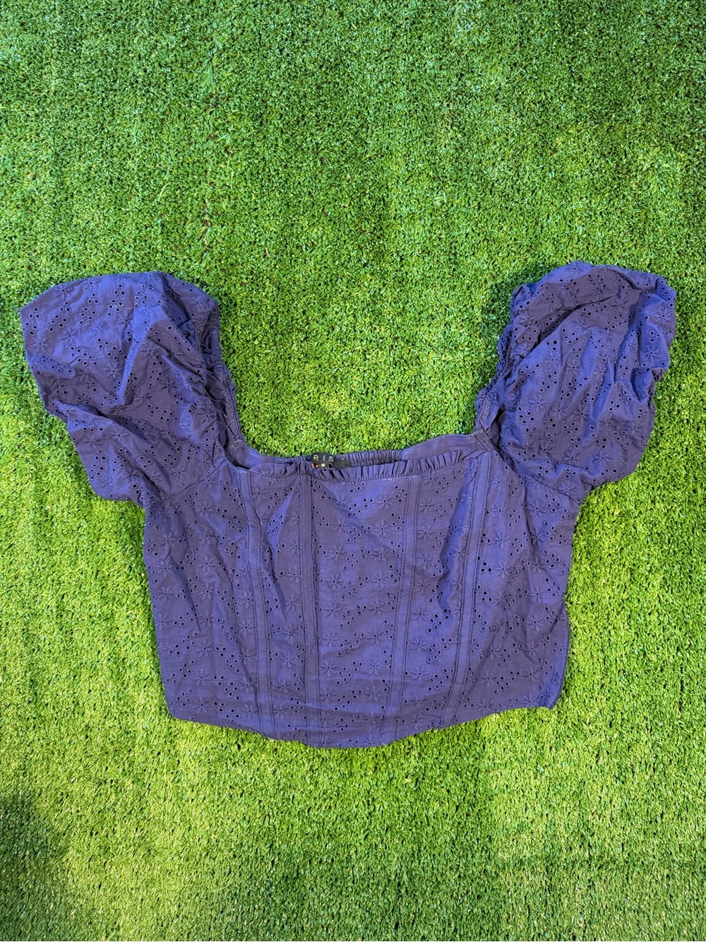 iris Purple Eyelet Puff-Sleeve Crop Top